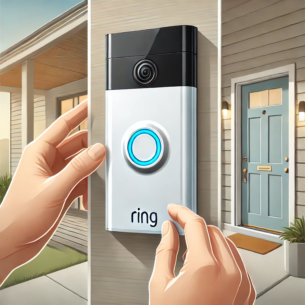 Dall·e 2025 02 22 02.19.37 a modern clean and fresh digital illustration of a ring doorbell being installed on a house exterior. the image should show a close up of a persons